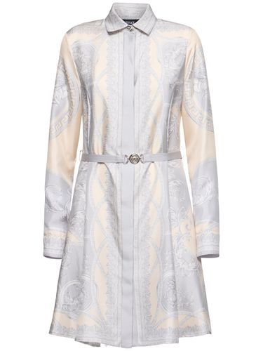 Robe Courte En Sergé De Soie Imprimé Foulard - VERSACE - Modalova