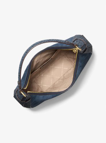 MK Grand sac à bandoulière croissant Preston en daim à logo - Michael Kors - Michael Kors Outlet - Modalova