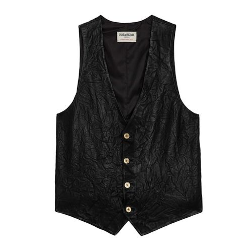 Gilet Emilie Cuir Froissé Noir - Taille 34 - Zadig & Voltaire - Modalova