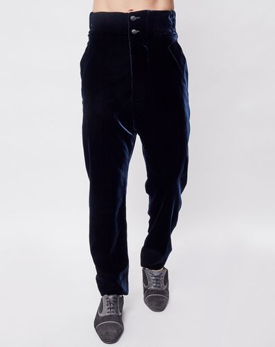 Pantalon taille haute en velours unie bleu marine - Giorgio Armani - Modalova