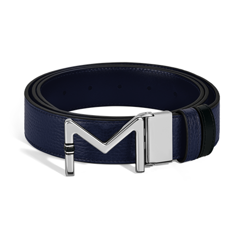 Ceinture réversible boucle Meisterstück de 35 mm en cuir bleu nuit/noir - MB221094 - Ceintures - MONTBLANC - Modalova