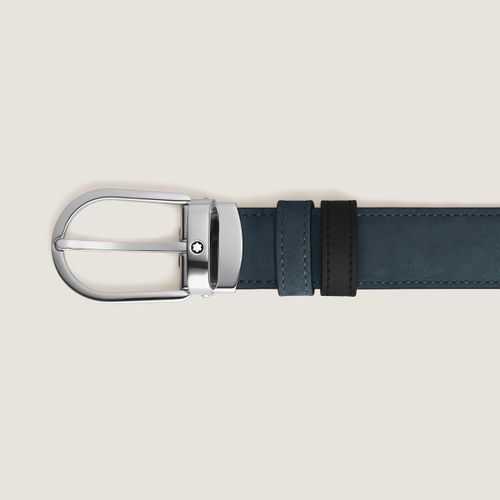 Ceinture réversible à boucle fer à cheval de 30 mm en cuir bleu velours/noir - MB220976 - Ceintures - MONTBLANC - Modalova