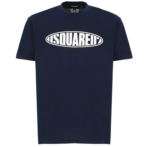 Mens Logo Print T-shirt Blue L Navy - DSQUARED2 - Modalova