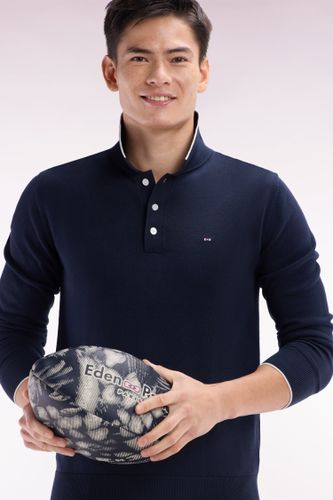 Pull Col Polo En Coton Marine Et Coupe Droite - Eden Park - Modalova