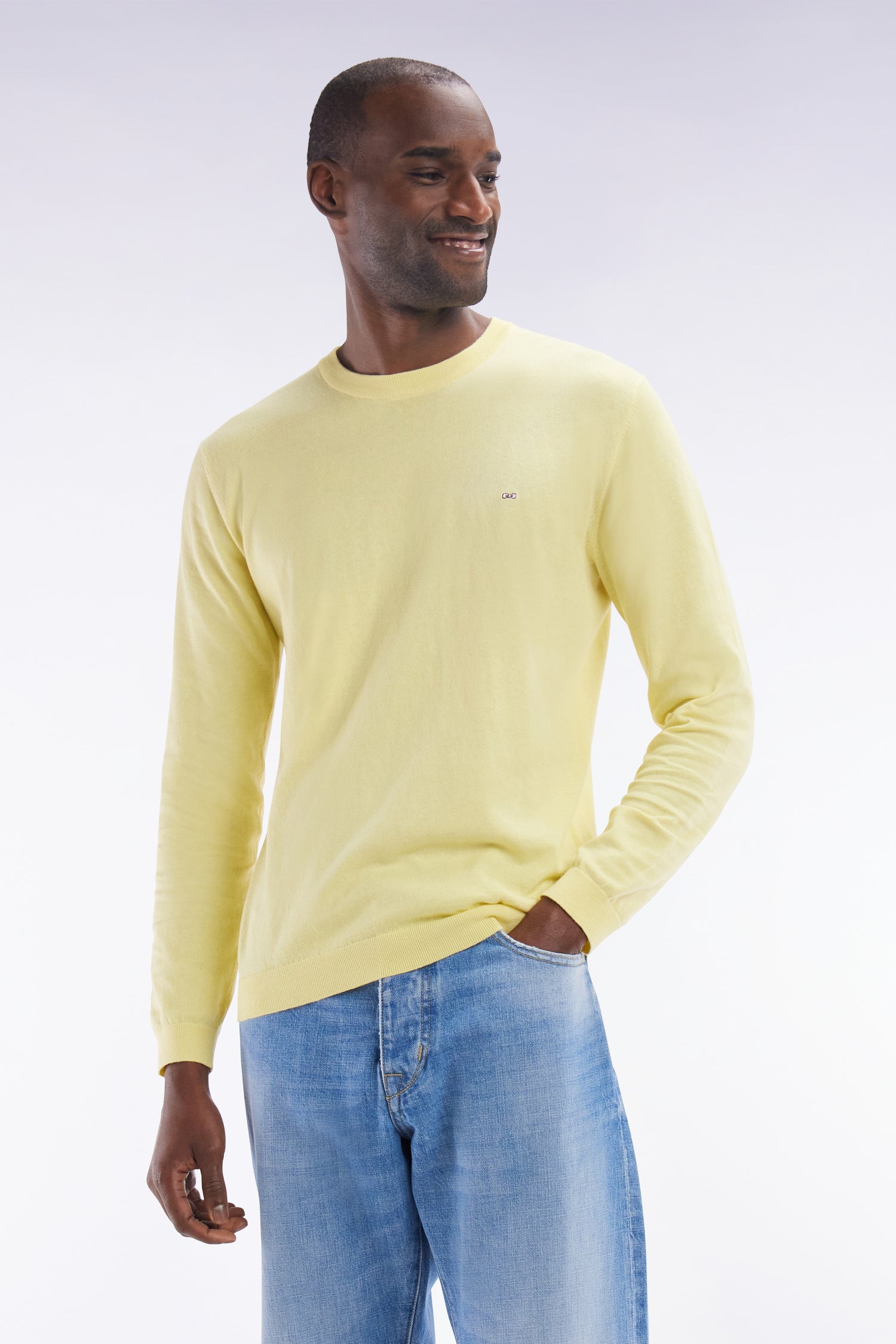 Pull Col Rond En Coton Et Soie Mélangés Ivoire Coupe Droite - Eden Park - Modalova