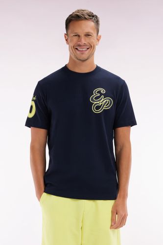 T-shirt Ep En Coton Marine Broderies Jaunes Coupe Décontractée - Eden Park - Modalova