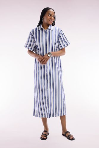 Robe Chemise Rayée En Coton Marine Et Blanc Coupe Décontractée - Eden Park - Modalova