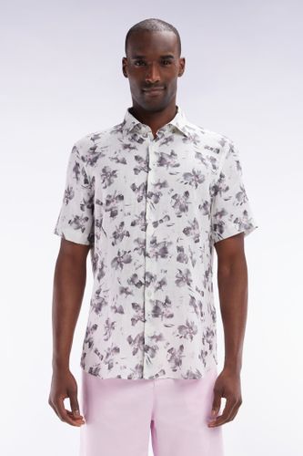 Chemise À Manches Courtes En Lin Écru À Imprimé Floral Coupe Ajustée - Eden Park - Modalova