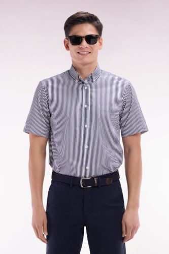 Chemise À Manches Courtes En Coton Rayé Foncé Coupe Droite - Eden Park - Modalova