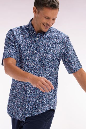 Chemise À Manches Courtes En Coton Marine Microimprimé Fleurs Coupe Droite - Eden Park - Modalova