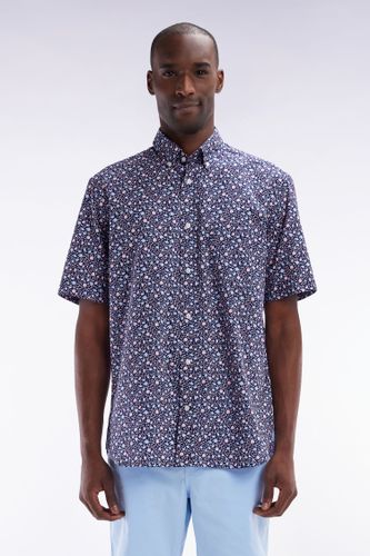 Chemise À Manches Courtes En Popeline De Coton Marine Imprimé Floral Coupe Droite - Eden Park - Modalova