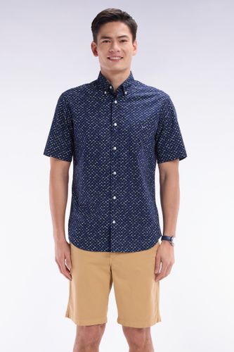 Chemise À Manches Courtes En Popeline De Coton Foncé Imprimé Nœud Papillon Multicolore Coupe Droite - Eden Park - Modalova