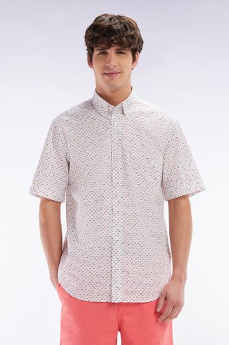 Chemise À Manches Courtes En Popeline De Coton Écrue Imprimé Nœud Papillon Multicolore Coupe Droite - Eden Park - Modalova
