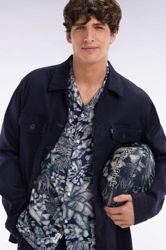 Chemise À Manches Courtes En Coton Marine Imprimé Jungle Coupe Ajustée - Eden Park - Modalova