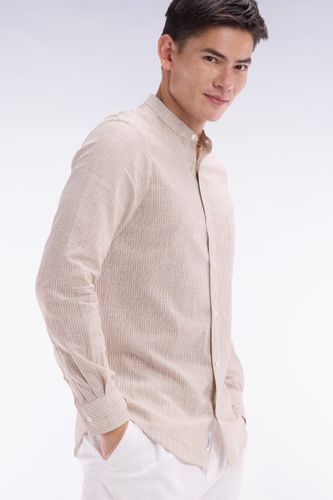 Chemise En Coton Et Lin Rayée À Col Mao Coupe Ajustée - Eden Park - Modalova
