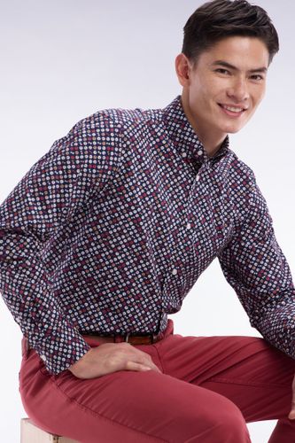 Chemise En Popeline De Coton Marine À Microimprimé Coupe Droite - Eden Park - Modalova