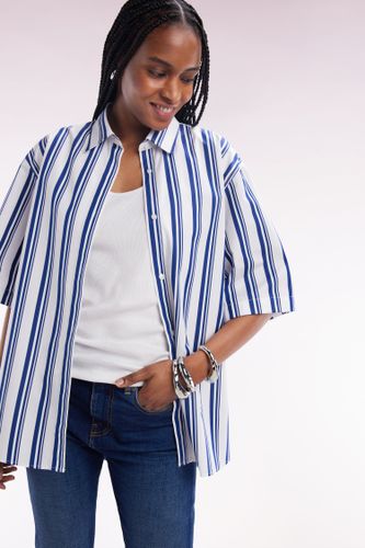 Chemise À Manches Courtes Rayée En Coton Marine Et Blanche Coupe Oversized - Eden Park - Modalova