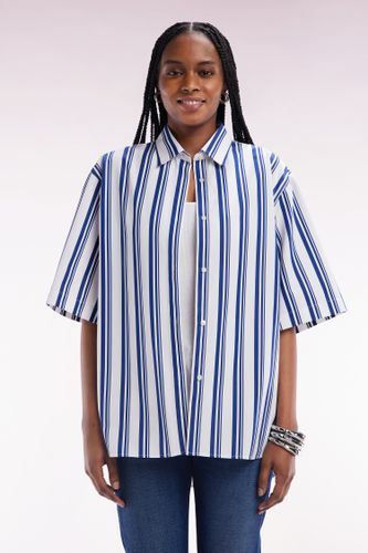 Chemise À Manches Courtes Rayée En Coton Marine Et Blanche Coupe Oversized - Eden Park - Modalova