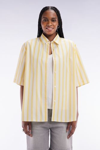 Chemise À Manches Courtes Rayée En Coton Jaune Et Blanche Coupe Oversized - Eden Park - Modalova