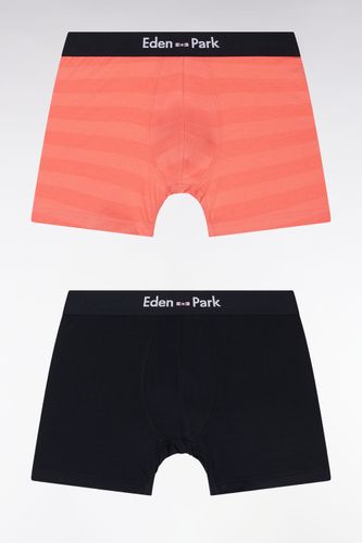 Lot De Deux Boxers En Jersey De Coton Stretch Marine Et Cerclé Corail - Eden Park - Modalova