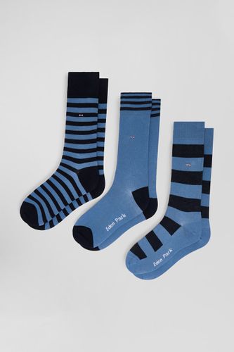 Lot de 3 paires de chaussettes cerclées bleues en coton stretch - Eden Park - Modalova