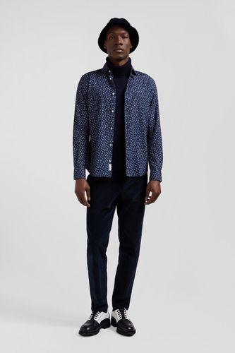 Chemise en coton bleu foncé microimprimé fleurs coupe Slim - Eden Park - Modalova