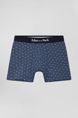 Boxer à micro motifs nœud papillon bleu et rose en coton stretch - Eden Park - Modalova