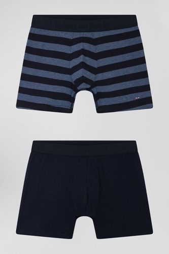 Lot de 2 boxers en coton stretch uni et cerclé bleu foncé - Eden Park - Modalova