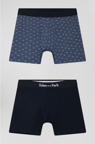 Lot de 2 boxers en coton stretch uni et micro-motifs bleu foncé - Eden Park - Modalova