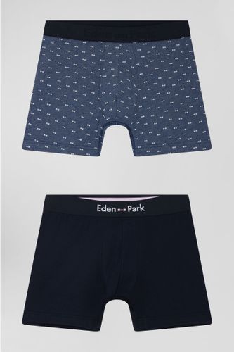 Lot de 2 boxers en coton stretch uni et micro-motifs bleu foncé - Eden Park - Modalova