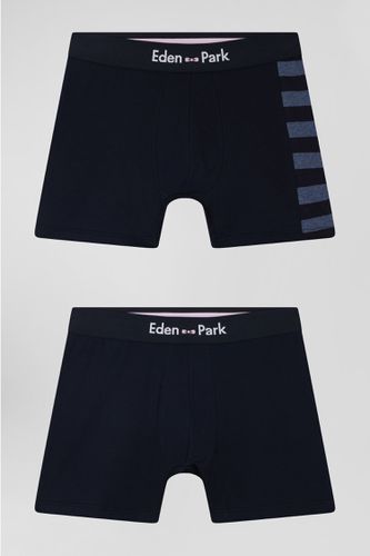 Lot de 2 boxers bleu marine détails cerclés bleus en coton stretch - Eden Park - Modalova