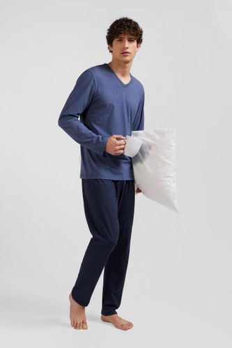 Pyjama Long En Coton Foncé Pantalon À Micromotifs Nœuds Papillon - Eden Park - Modalova