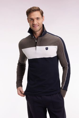 Polo Tricolore À Manches Longues En Coton Stretch Coupe Slim - Eden Park - Modalova