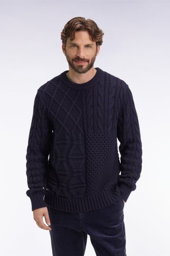 Pull Col Rond En Laine Et Coton Torsadé Marine - Eden Park - Modalova