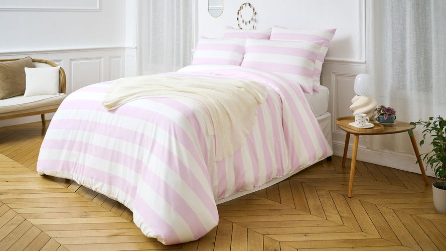 Housse De Couette En Percale De Coton Blanche À Rayures - Eden Park - Modalova