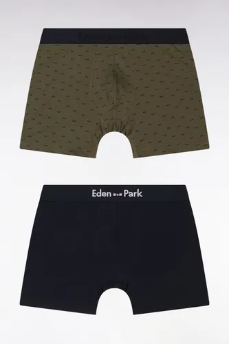 Lot De Deux Boxers Unis Et Imprimés En Jersey De Coton Stretch Marine Et Kaki - Eden Park - Modalova