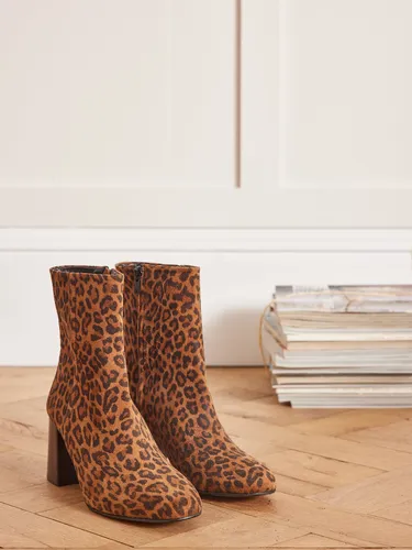 Boots cuir imprimé léopard à talon - Cyrillus - Modalova