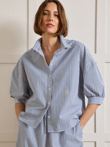 Chemise manches 3/4 ballon coton rayé - Cyrillus - Modalova
