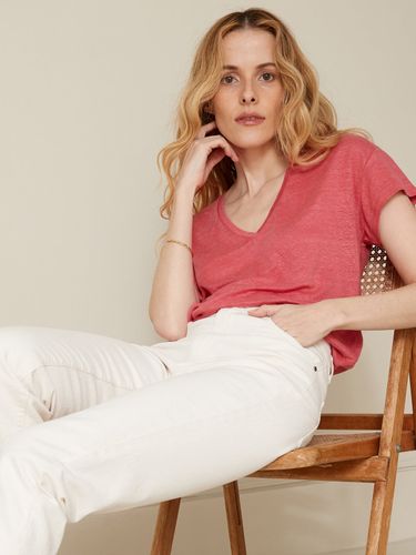 T-shirt col V femme en lin - Cyrillus - Modalova