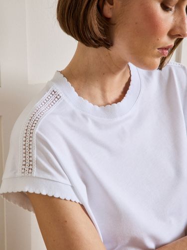 T-shirt dentelle sans manches coton et modal - Cyrillus - Modalova