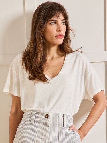 T-shirt col V femme lin et viscose - Cyrillus - Modalova