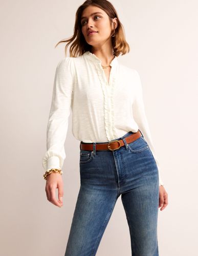 Chemise Caroline en jersey-Ivoire et Bleu Marine à Pois - Boden - Modalova