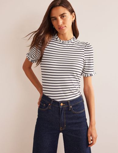 T-shirt volanté ultra-doux-Ivoire, rayé bleu marine - Boden - Modalova