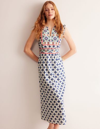 Robe midi brodée et volantée - Boden - Modalova