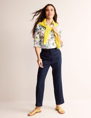 Pantalon Kew en lin-Bleu marine - Boden - Modalova