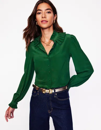 Blouse en soie à col volanté-Pin - Boden - Modalova