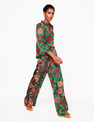 Pantalon large à enfiler-Émeraude profond, motif Ornate Bud - Boden - Modalova