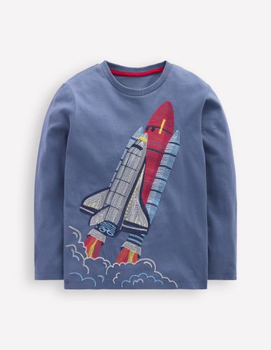 T-shirt phosphorescent à super surpiqûres-Fusée bleu robot - Boden - Modalova