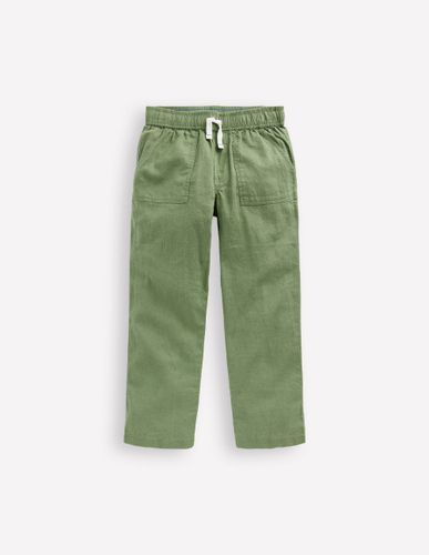 Pantalon à enfiler en coton et lin-Vert triton - Boden - Modalova