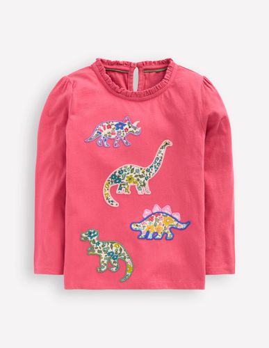 T-shirt à col volanté et appliqué-Dinosaures rose - Boden - Modalova